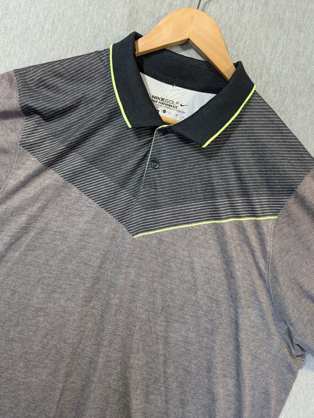 Nike Golf Tour Performance Polo Shirt Men's XL Grey Black Green Dri-Fit